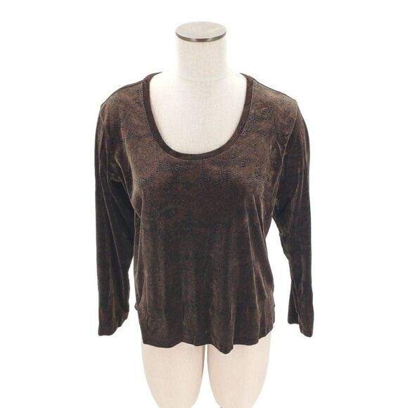 Vintage Chico's Design Top Brown Black Snake Print Velvet Long Sleeve Size 3 XL - Picture 1 of 9